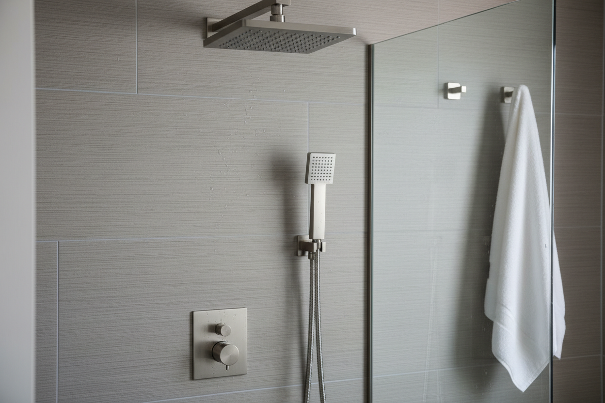 Brusesæt i børstet stål: Stilrent design til dit badeværelse